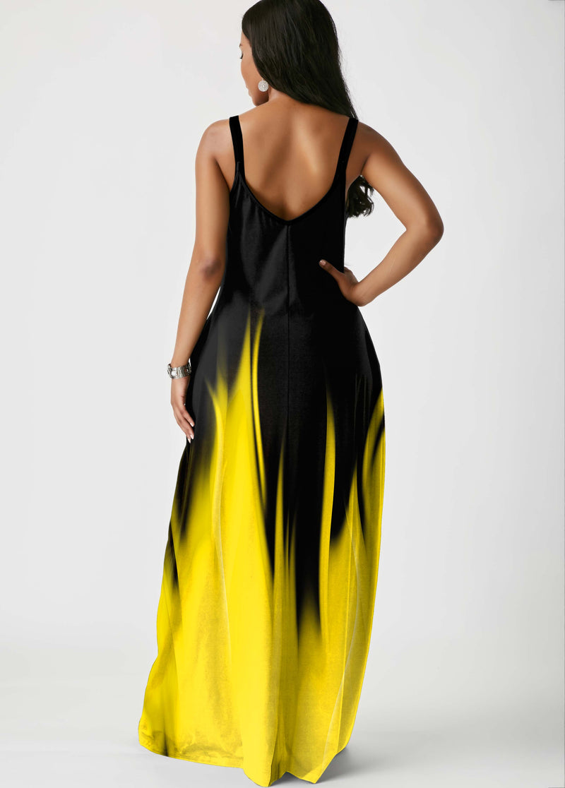 Printed Spaghetti Strap Side Pocket Maxi Dress