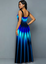 Printed Blue Spaghetti Strap Maxi Dress
