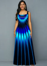 Printed Blue Spaghetti Strap Maxi Dress