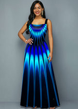 Printed Blue Spaghetti Strap Maxi Dress