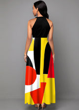 Neck Geometric Print Sleeveless Maxi Dress
