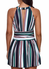 Bib Neck Striped Swimdress and Shorts