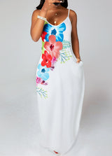 Floral Print Double Pockets Maxi Dress