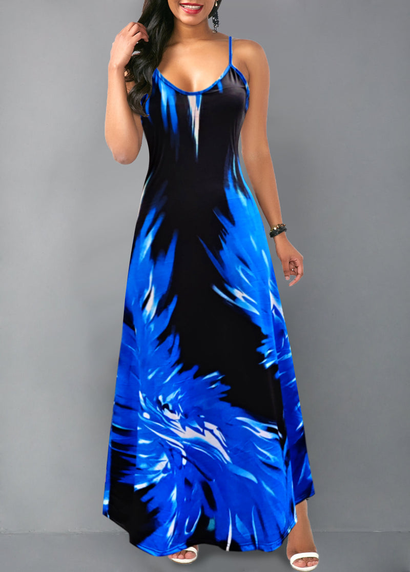 Flame Print Spaghetti Strap Maxi Dress