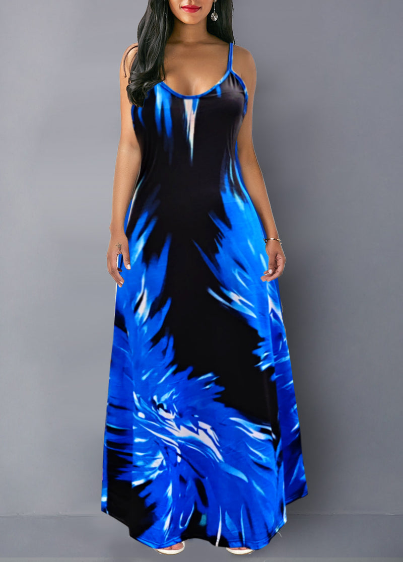Flame Print Spaghetti Strap Maxi Dress