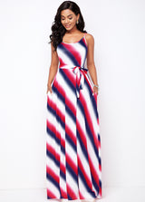 Spaghetti Strap Striped Pocket Detail Dress