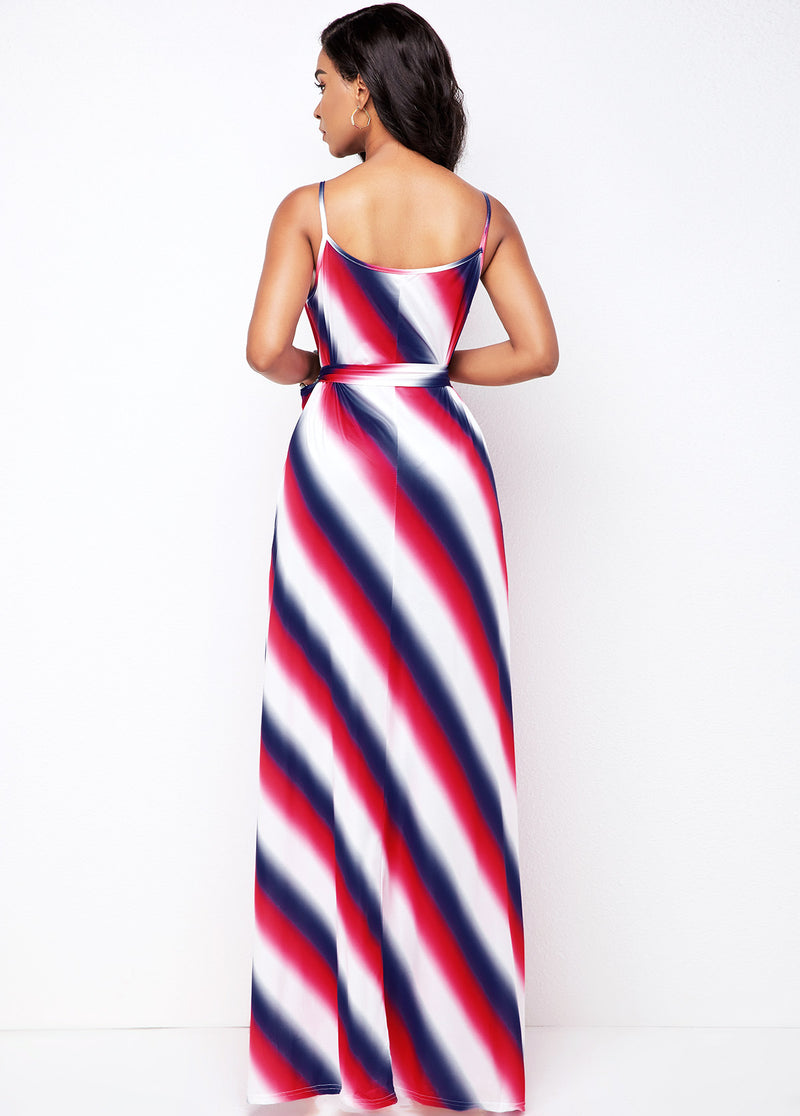 Spaghetti Strap Striped Pocket Detail Dress