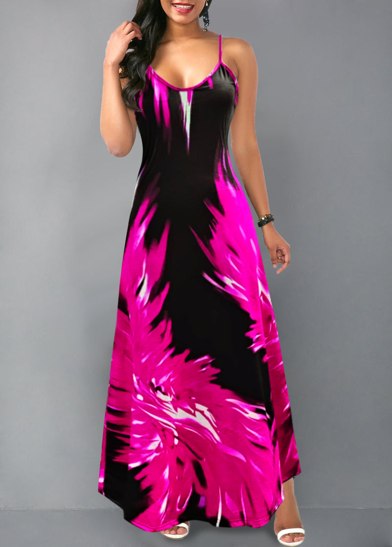 Flame Print Spaghetti Strap Maxi Dress