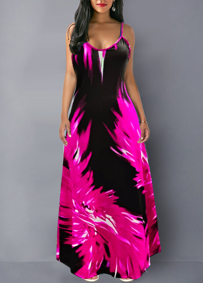 Flame Print Spaghetti Strap Maxi Dress