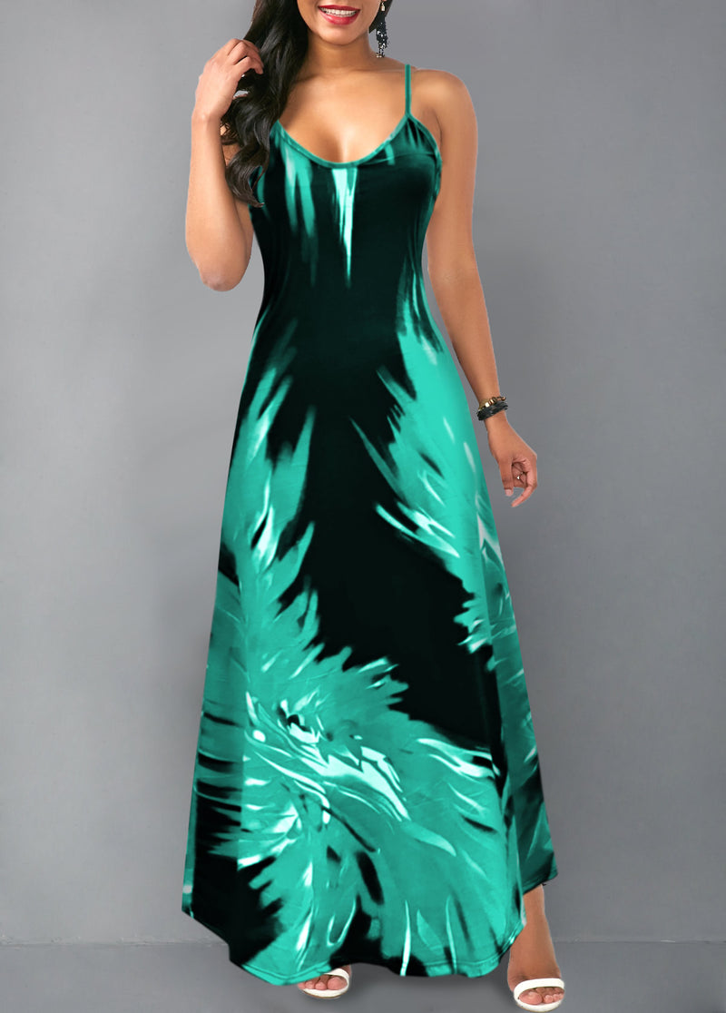 Flame Print Spaghetti Strap Maxi Dress