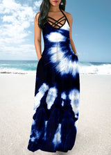 Halter Cross Strap Tie Dye Print Dress