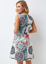 Sleeveless Tribal Print Round Neck Dress