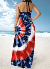 Cross Strap Tie Dye and American Flag Print Maxi Dress