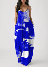 Spaghetti Strap Printed Pocket Maxi Dress