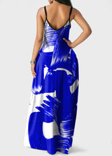 Spaghetti Strap Printed Pocket Maxi Dress
