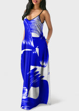 Spaghetti Strap Printed Pocket Maxi Dress