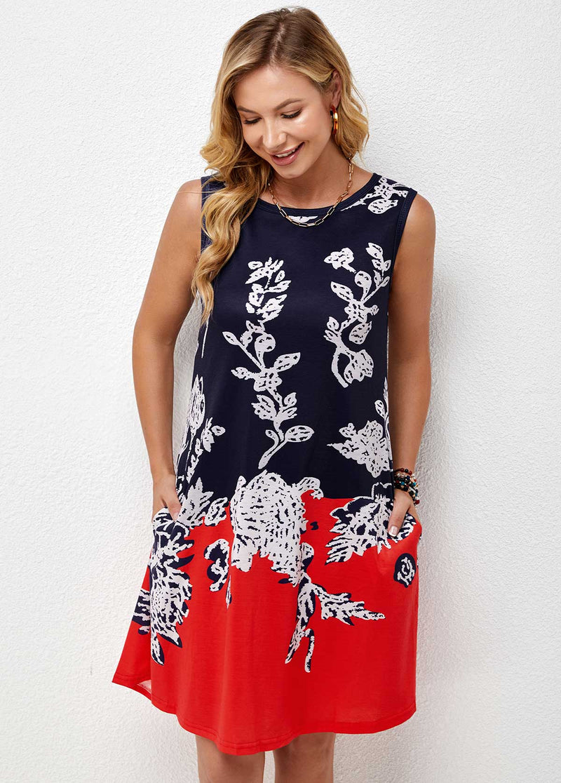 Sleeveless Tribal Print Round Neck Dress