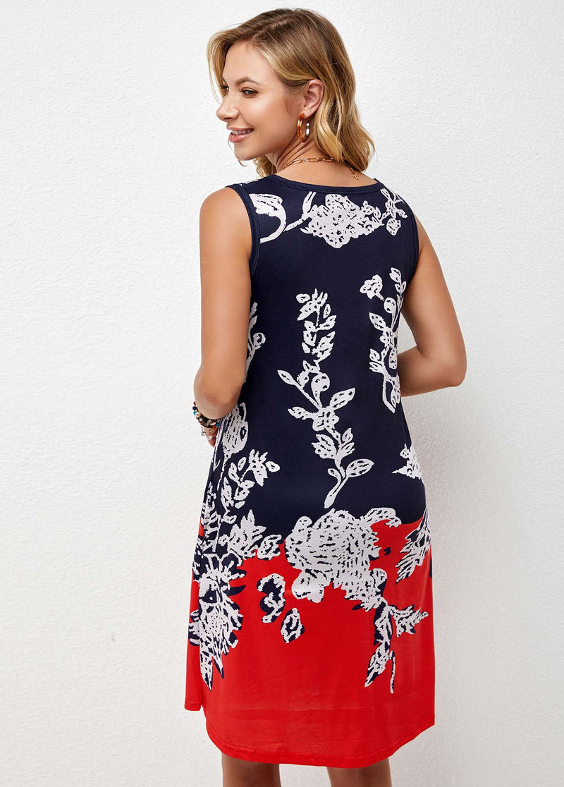 Sleeveless Tribal Print Round Neck Dress