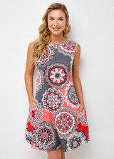 Sleeveless Tribal Print Round Neck Dress