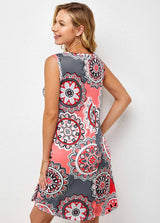 Sleeveless Tribal Print Round Neck Dress