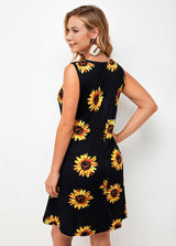 Sleeveless Tribal Print Round Neck Dress
