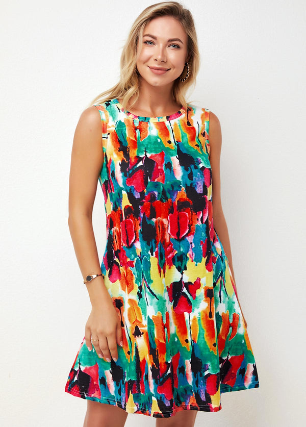 Tribal Print Wide Strap A Line Dress