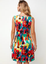 Sleeveless Tribal Print Round Neck Dress