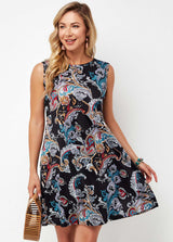 Tribal Print Wide Strap A Line Dress