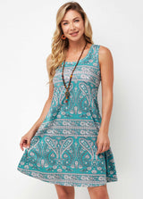 Sleeveless Tribal Print Round Neck Dress