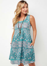 Tribal Print Wide Strap A Line Dress