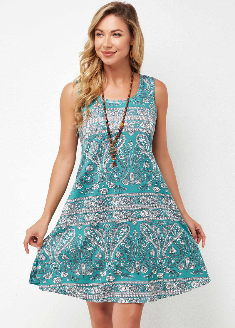 Tribal Print Wide Strap A Line Dress