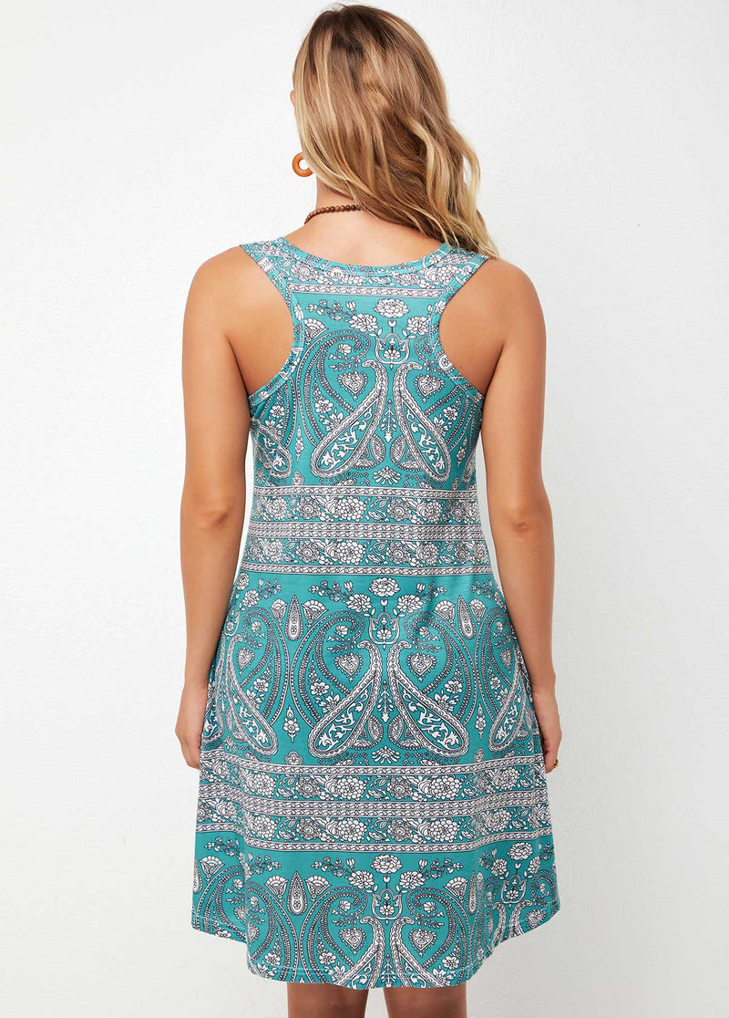 Sleeveless Tribal Print Round Neck Dress
