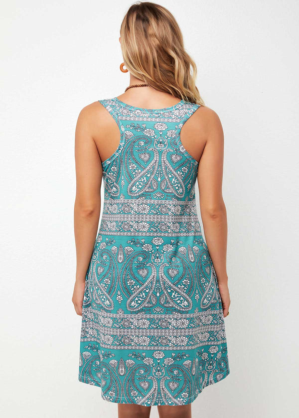 Tribal Print Wide Strap A Line Dress