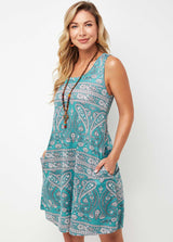 Tribal Print Wide Strap A Line Dress