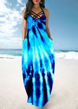 Halter Cross Strap Tie Dye Print Dress