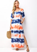 Ombre Pocket Side Slit V Neck Dress
