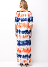 Ombre Pocket Side Slit V Neck Dress