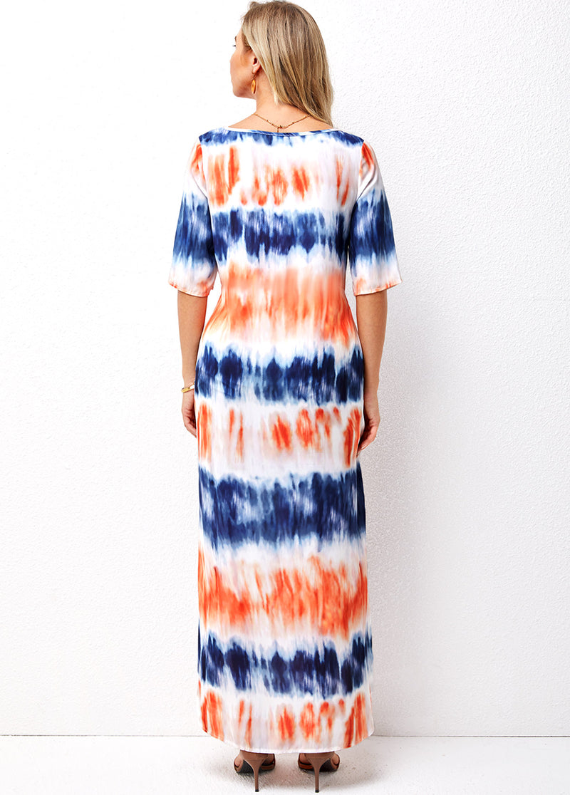 Ombre Pocket Side Slit V Neck Dress