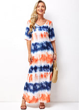 Ombre Pocket Side Slit V Neck Dress