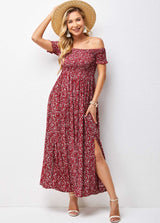 Smocked Off Shoulder Floral Print Dress