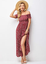 Smocked Off Shoulder Floral Print Dress