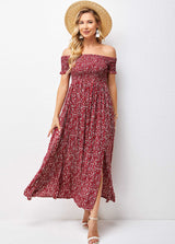 Smocked Off Shoulder Floral Print Dress