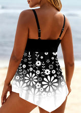 Floral Print Ombre Asymmetric Hem Swimdress and Panty