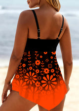 Floral Print Ombre Asymmetric Hem Swimdress and Panty