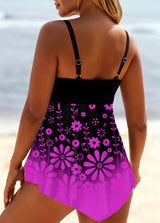 Floral Print Ombre Asymmetric Hem Swimdress and Panty