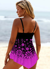 Floral Print Ombre Asymmetric Hem Swimdress and Panty