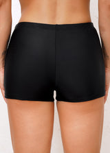 Mesh Glitter Fabric Stitching Black Swimdress and Shorts
