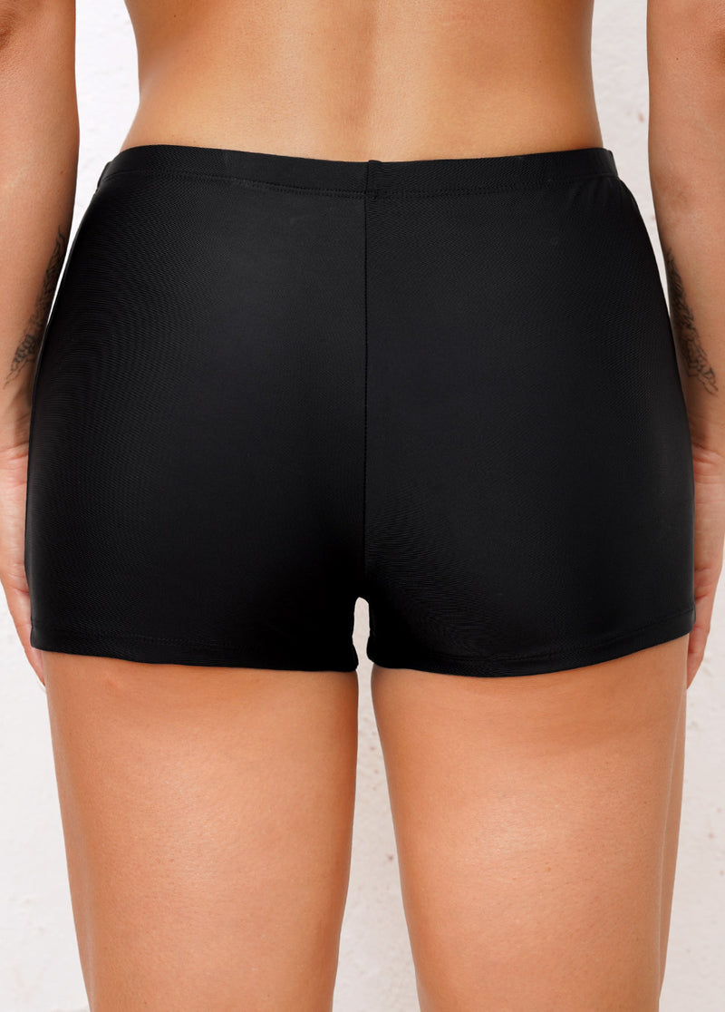 Mesh Glitter Fabric Stitching Black Swimdress and Shorts