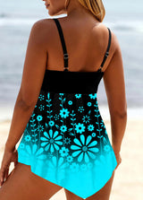 Floral Print Cyan Ombre Swimdress and Panty
