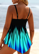 Cyan Asymmetric Hem Ombre Swimdress and Panty